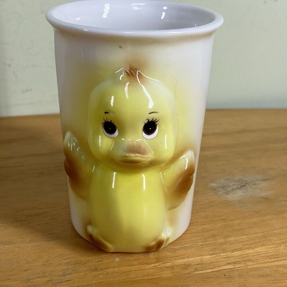 Vintage Anthropomorphic Kitschy 3-D Yellow Duck Duckling Vase Planter Cup